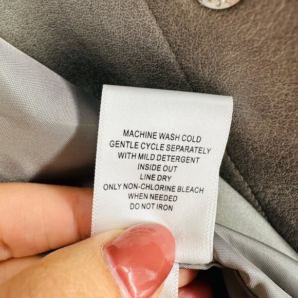 Marc New York Womens Grey Faux Leather Snap Button Long Sleeve Bomber Jacket L - Picture 9 of 11